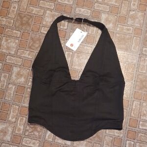ReoRia Black Halter Crop Top Size Xlarge